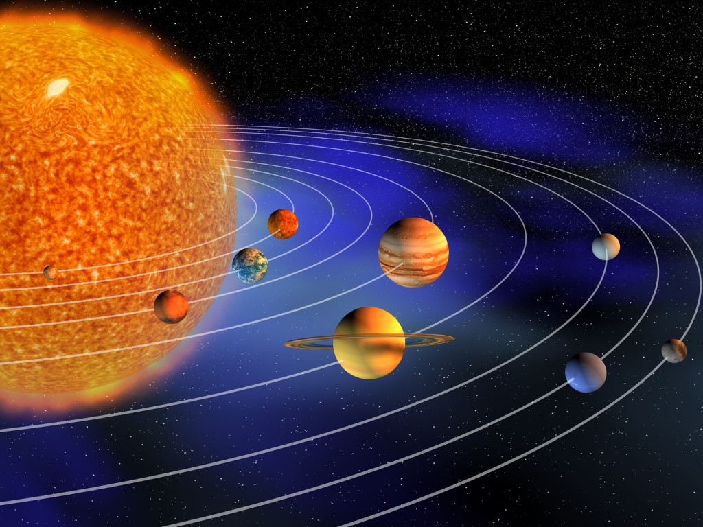 Diagram of planets in solar system - 3d render